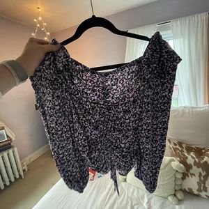Zara black and purple drape floral top